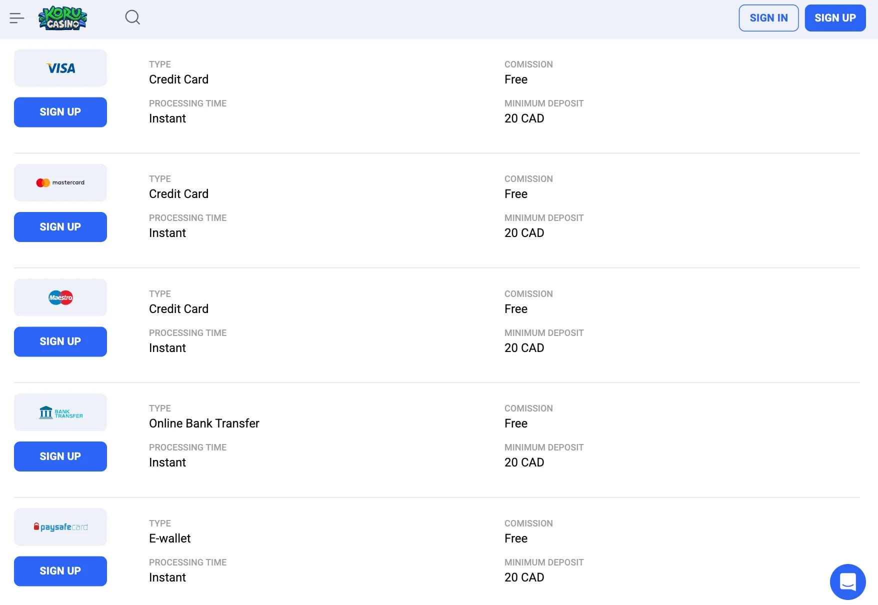 koru casino payments